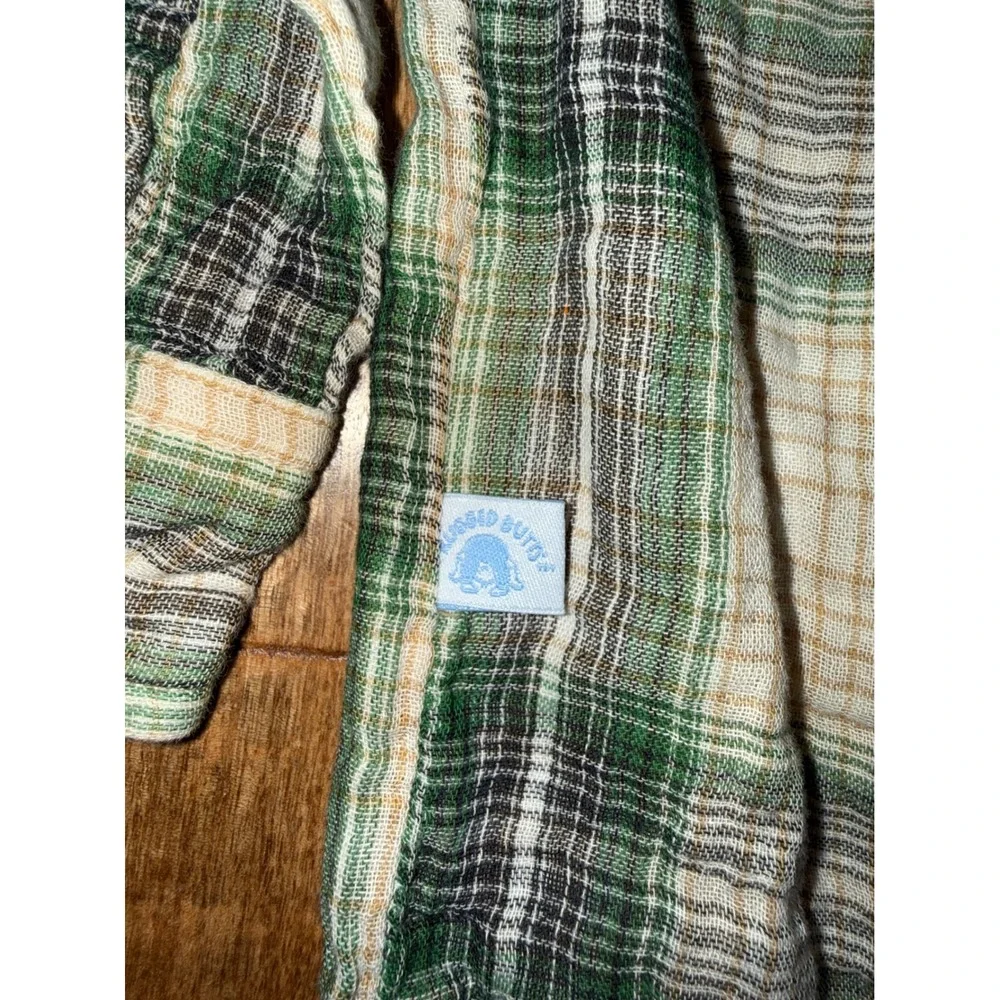 Rugged Butts Boys Green Tan Plaid Cotton Button Down Shirt 6-12M